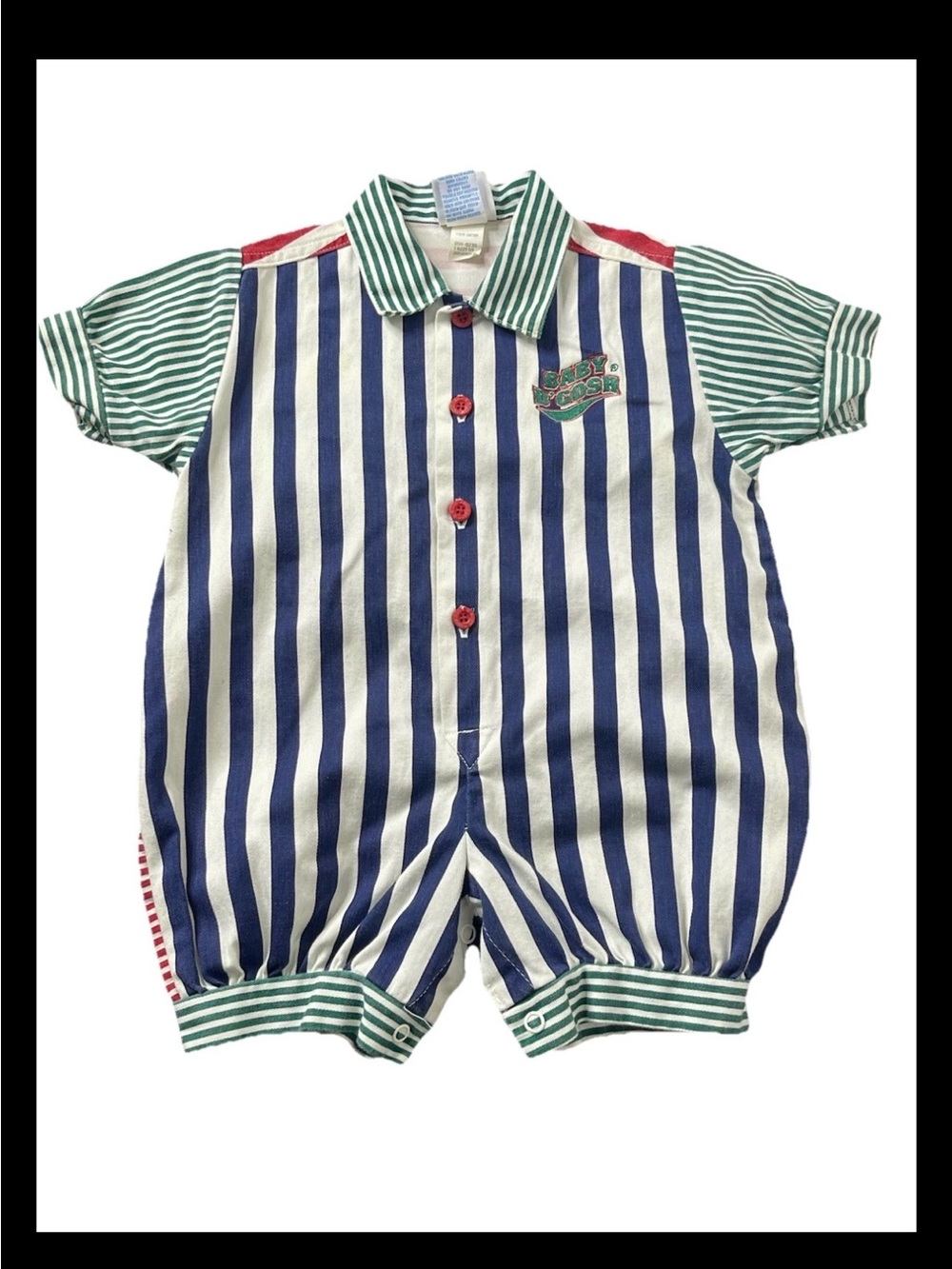 Vtg OshKosh Baby B'Gosh Romper Colorblock Multi-Stripe 18 Months USA Cotton